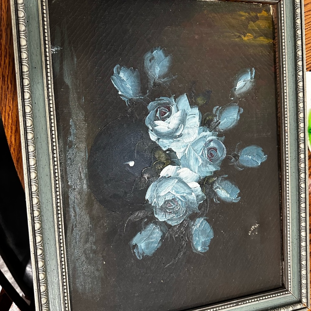 Framed Blue Rose Oil Painting - Home Art